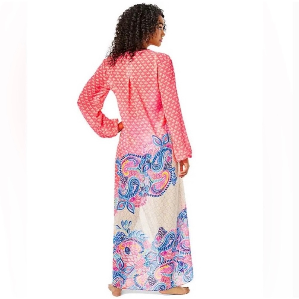 ๐ฆ RARE Lilly Pulitzer Frey Maxi Dress Coral Spritz Beach Bungalow Engineered - Picture 3 of 5